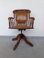 Antik bútor íróasztal irodai karfás szék amerikai 1895 keményfa rugós 873 6355