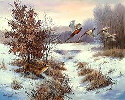 Dabronaki Fácánlesen 40x50 cm olaj-vászon