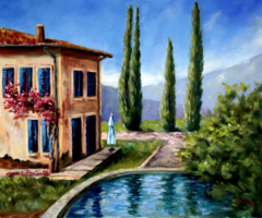 Egy ottfelejtett napernyő - mediterrán hangulatú olajfestmény - 50 x 60 centi