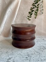 Art deco sötétbarna kerek fedeles bordázott dióra pácolt fa varródoboz / tároló