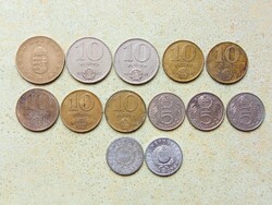 Magyarország 13 db Különböző Érme 1 5 10 100 Forint 1968-1995