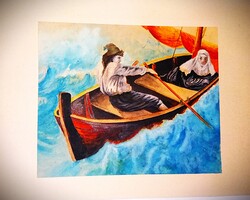 Régi olaj-karton festmény KELEMEN szignóval APÁCA ELRABLÁSA pasztporton keret nélkül 22X17cm