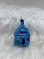 Retro  régi üveg karácsonyfadísz,kék házikó