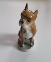 Zsolnay porcelán boxer kutya figura – Pécs, kb. 1930–1950, 12 cm