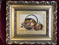 Antik selyemkép, gyümölcs csendélettel 260305