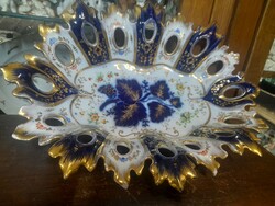 Alt Wien 1852-59,Biedermeier Christian Fischer Kézi Festett,Aranyozott,Vastag Porcelán Kínáló.38 cm.