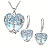 925 Tiszta Ezüst Hold Köves Életfa Szív Nyaklánc És Fülbevaló Szett + Ékszerdoboz. Új.