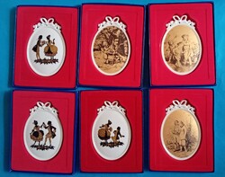 6 Német porcelán  falidísz  ,  Tettau márka , 3 art-deco árnykép