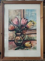 Fekete János "Tulipánok" akvarell