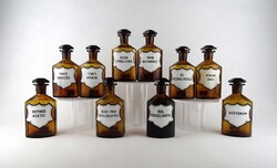 1Z210 Régi nagyméretű barna színű gyógyszertári patika üveg csomag 10 darab tégely 16.2 cm