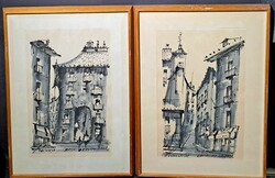 ALKALMI ÁRON! MADRID, PÁRBAN 2 DB - mediterrán utcakép, azonos méretben - Romero szignó, spanyol,