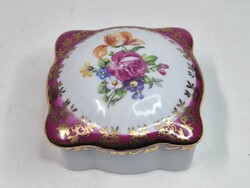 Régi német PM porcelán virág mintás gazdagon aranyozott gyűrűtartó bonbonier hibátlan állapotban