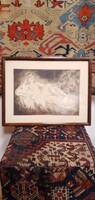 Prihoda István (1891–1956) Fekvő akt rézkarc. 50x40 cm kerettel