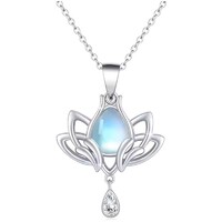 925 Tiszta Ezüst Lótusz Holdkő Medál Nyaklánc 5A Cirkónia Kővel Díszítve + Ékszerdoboz Új!