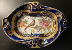 Metzler Ortloff Ilmenau német porcelán tál, kobaltkék festéssel, aranyozott dekorral.