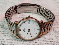 Bulova quartz, classic women's wristwatch with calendar, gold-plated band buckle, in good condition