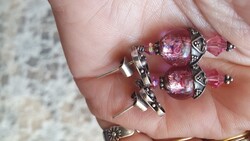 MID- CENTURY -csiszolt-többszinű RÓZSAszín kövekkel -jelzett ezüst ?-VIRÁG-motívum-fülbevaló-