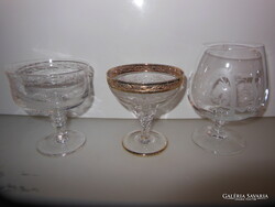 POHÁR - KRISTÁLY - 3 db - LUXUS - ANGOL - ARANYOZOTT - 16 cm - 13 cm - 12 cm - HIBÁTLAN