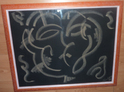 AKCIÓ! Dekoratív absztrakt, 1978- Shochana jelzéssel, kerettel, 70x57 cm