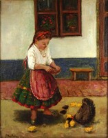 1Y111 Nyilasy Sándor : Baromfi etetés 50 x 40 cm