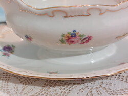 Zsolnay gyönyörű virágmintás, arany barokkos szélű, szószos kínáló