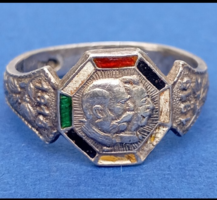 I.vh hadisegély ezüst /800 finomságú/gyűrű Ferenc József és Vilmos császár arcképével, 1915-18