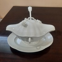 Fehér Herendi porcelán szószos tál + alj + tető + merőkanál