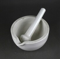 1Z225 Régi Zsolnay porcelán patika mozsár gyógyszerész mozsár törővel 13.7 cm