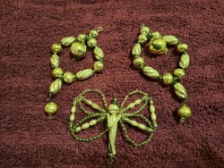 Antik gablonzi üveg karácsonyfadísz szett - Pillangó és függők