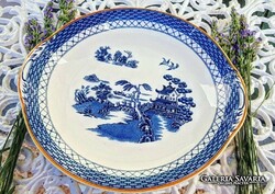 Antik angol kék jelenetes tál