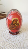 Fából készült ukrán húsvéti tojás,ikonográfiai festéssel