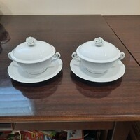 2 db Fehér Herendi porcelán leveses csésze + alj + tető