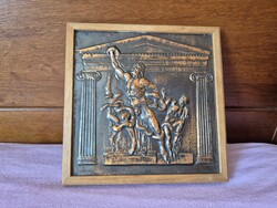 Laokoón csoport dombormű réz plakett fa keretben, falidísz, falikép