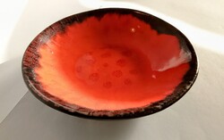 Narancssárga fekete kerámia fali dísz tál tányér falitál 25,5 cm