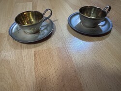 Szovjet melchior (alpaka) kávés csésze pár, aranyozott belsővel