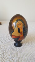 Régi,orosz kézzel festett,lakkozott fa tojás,tartóval