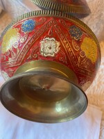 Zománcfestett réz tál. Keleti munka. / Vélhetően India/ Nagyon szép színes virágmintákkal..