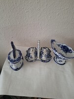 3 db orosz GZHEL népi kézműves halkináló, só/borstartó szett, asztalközép, gyümölcs- kaviár tartó