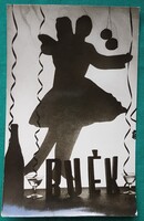 Újévi üdvözlet - pezsgő, tánc - fekete-fehér írott üdvözlő képeslap