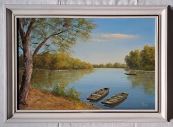 Lantos György "A Bodrog és a Tisza találkozása" c. festmény ingyen postával