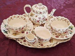 Extra ritka és egyedi antik fajansz pillangós teás készlet tálcával