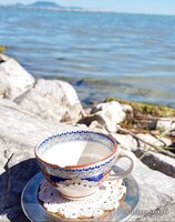 Sarreguemines fajansz kávés  csésze ezüstözött poháralátéttel