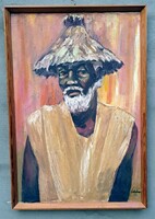 Schéner Mihály:Néger férfi portré szalmakalapban