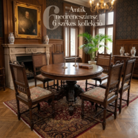 Antik neoreneszánsz bővíthető étkezőasztal 6 db székkel