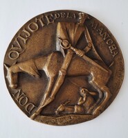 Olcsai Kiss Zoltán (1895–1981).Don Quijote és Sancho Panza jelenet. Bronz nagy plakett  15,7 cm