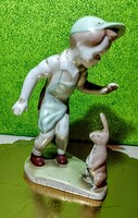 AQUINCUM porcelán:  kisfiú nyuszival kb. 14 cm  190 gram