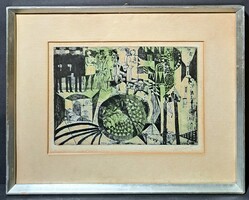 Würtz Ádám (1927-1994): A csodálatos mandarin (aláírt rézkarc ezüst keretben) Bartók illusztráció