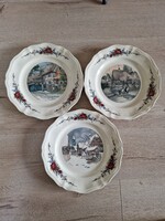 Francia Sarreguemines gyár Obernai sorozatból 3db hibátlan 25,5cm átmérőjű H.Loux művészi képeivel