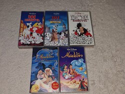Videó kazetta - VHS csomag 5db - 101 kiskutya, Aladdin..