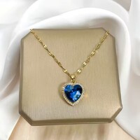 Az Óceán Szíve Kristály Medál Nyaklánc 14K Aranyazott Nemesfém Hipoallergén + Ékszerdoboz. Új.